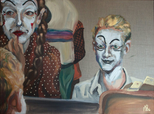 Coulisses clowns, miroir